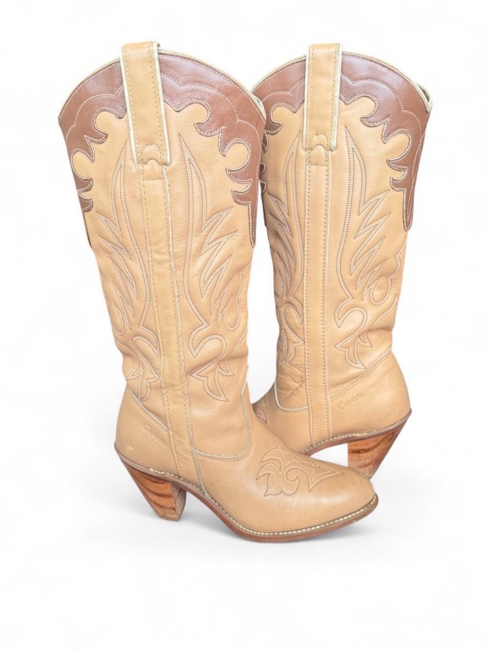 Capezio Vintage Two Tone Tan/Ivory Heeled Cowgirl Boots Sz 6